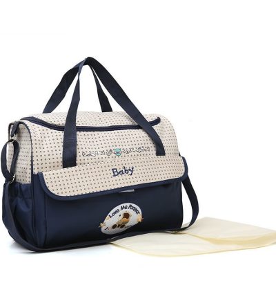 Large Dark Blue Fashionable Large-Capacity Cartoon Bear Shoulder Crossbody Mommy Bag - Stylish and Functional Diaper Bag
