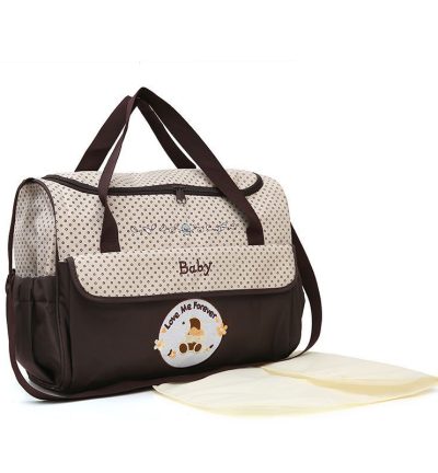 Large Coffee Fashionable Large-Capacity Cartoon Bear Shoulder Crossbody Mommy Bag - Stylish and Functional Diaper Bag