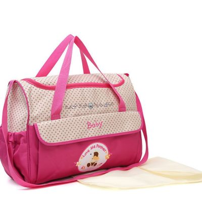 Large Pink Fashionable Large-Capacity Cartoon Bear Shoulder Crossbody Mommy Bag - Stylish and Functional Diaper Bag