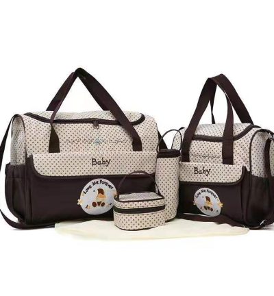 Coffee 5-Piece Mommy Bag Set - Large Capacity Diaper Bags for Baby Travel, Tote and Shoulder Bags with Insulated Bottle Holder and Snack Bag