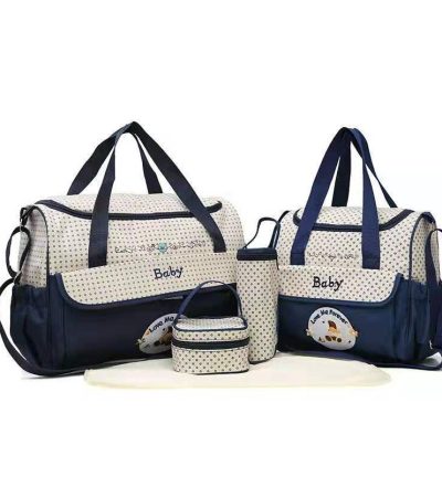 Dark Blue 5-Piece Mommy Bag Set - Large Capacity Diaper Bags for Baby Travel, Tote and Shoulder Bags with Insulated Bottle Holder and Snack Bag