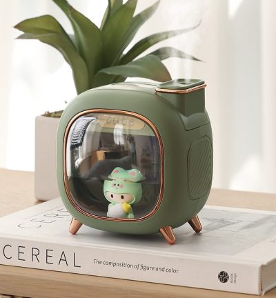 Green USB Desktop Dual Mist Cute Humidifier with Essential Oil Diffuser, 500ml Large Capacity, Quiet Aromatherapy Machine for Bedroom and Office
