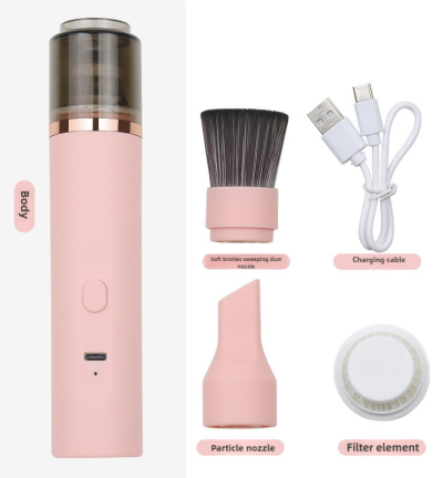 Pink Mini Portable Wireless Dust Vacuum Cleaner, Powerful and Long-Lasting Handheld Vacuum for Makeup Tables, Powder, and Dust