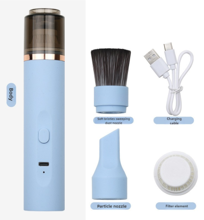 Blue Mini Portable Wireless Dust Vacuum Cleaner, Powerful and Long-Lasting Handheld Vacuum for Makeup Tables, Powder, and Dust