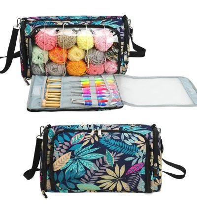 Leaf pattern Multi-Functional Crochet Hook and Yarn Storage Bag - Convenient Carrying Case for Crochet, Knitting Tools, and Yarn, with Stylish Pattern Design (Tools Not Included)