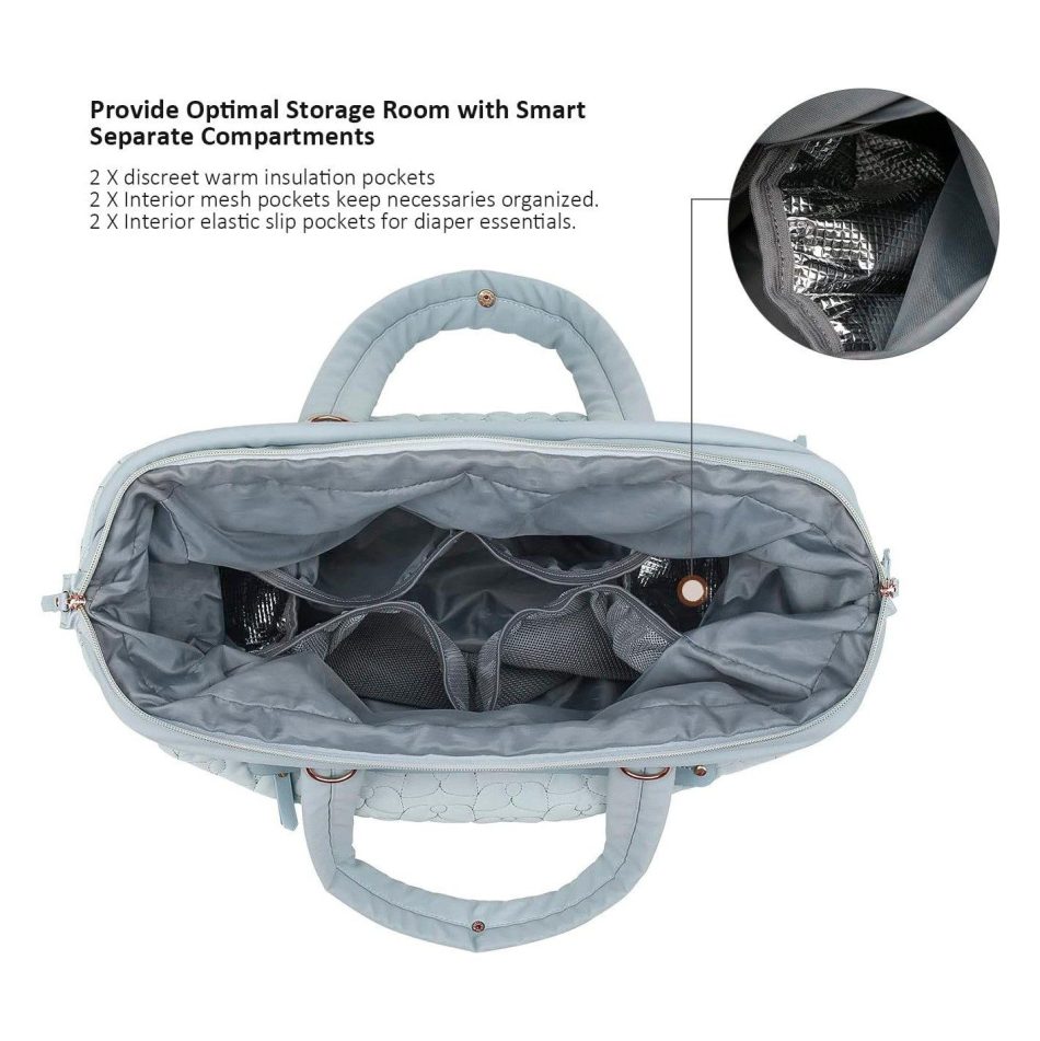 Black Quilted Pattern Large Capacity Mummy Bag - Stylish Baby Diaper Bag for Moms, Baby Stroller Bag with Multiple Compartments - Image 3