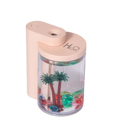 Pink Mini USB Micro Landscape Humidifier - 260ml Cool Mist Maker with LED Light