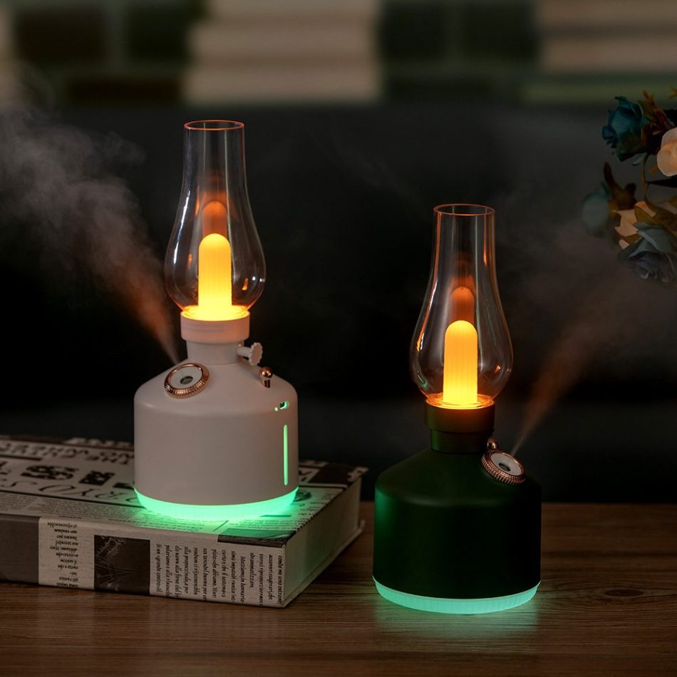 White Retro Kerosene Lamp Humidifier - Rechargeable Cool Mist Maker with Dimmable Light - Image 2