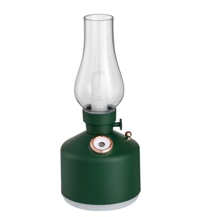 Green Retro Kerosene Lamp Humidifier - Rechargeable Cool Mist Maker with Dimmable Light