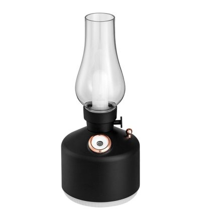 Black Retro Kerosene Lamp Humidifier - Rechargeable Cool Mist Maker with Dimmable Light