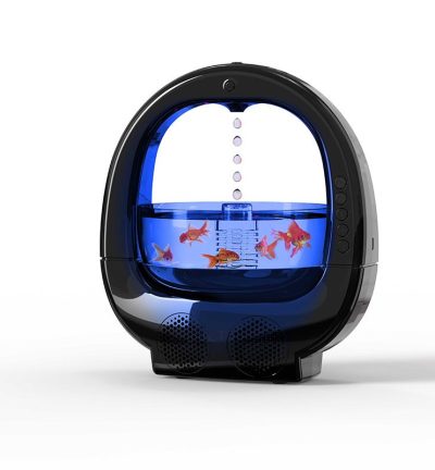 Black 3-in-1 Anti-Gravity Water Drop Humidifier with Bluetooth Speaker & LED Fish Tank Light