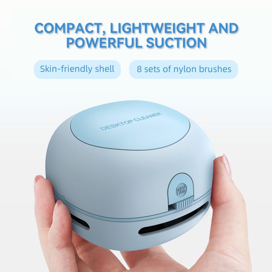 Blue Cordless Tabletop Crumb Sweeper - USB Rechargeable Mini Vacuum for Desk - Image 2