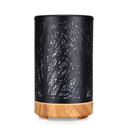 Khaki and Black Forest Design Iron Essential Oil Diffuser - 7 Color LED Ultrasonic Cool Mist Humidifier 100ml