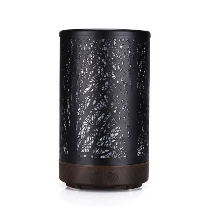 Coffee and Black Forest Design Iron Essential Oil Diffuser - 7 Color LED Ultrasonic Cool Mist Humidifier 100ml