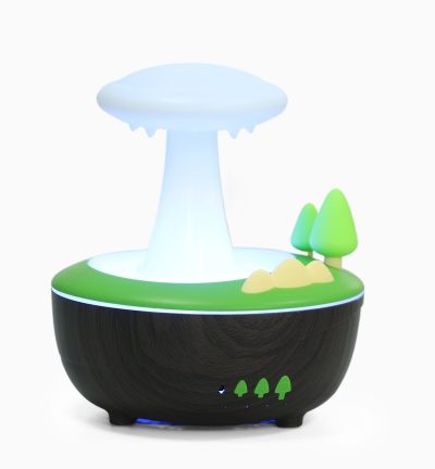 Dark Woodgrain Raindrop Mushroom Aroma Diffuser - 280mL Ultrasonic Humidifier with Colorful Lights