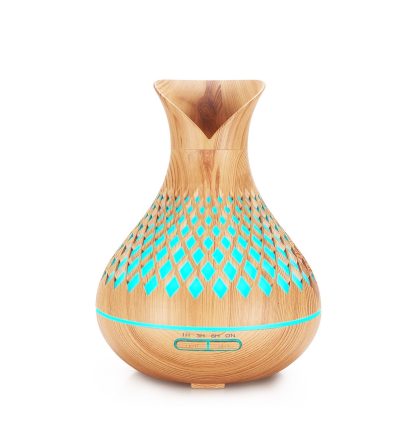 Light Woodgrain 500ml Wood-Grain Essential Oil Aroma Diffuser with Lattice Design and Humidifier