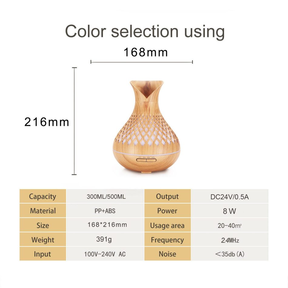 Wood Grain 500ml Wood-Grain Essential Oil Aroma Diffuser with Lattice Design and Humidifier - Image 3