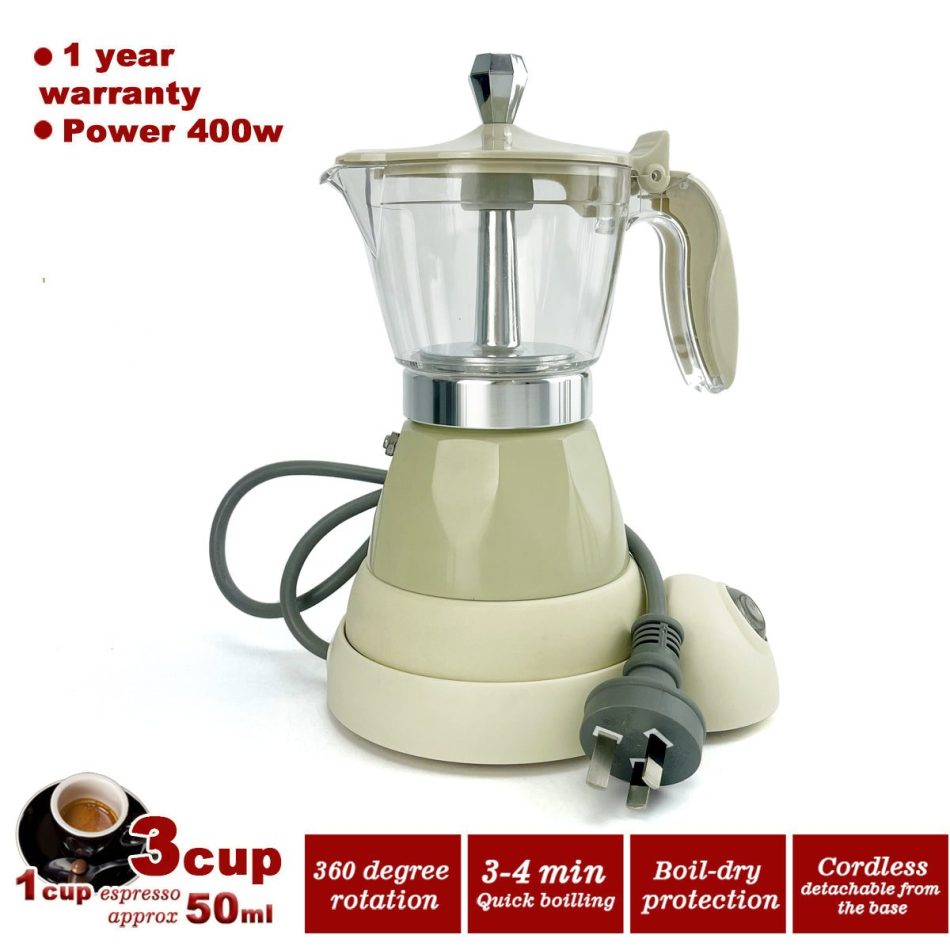 Latest Styles Electric Aluminum Espresso Moka Coffee Maker 3cups Italian Classic - Cream - Image 2