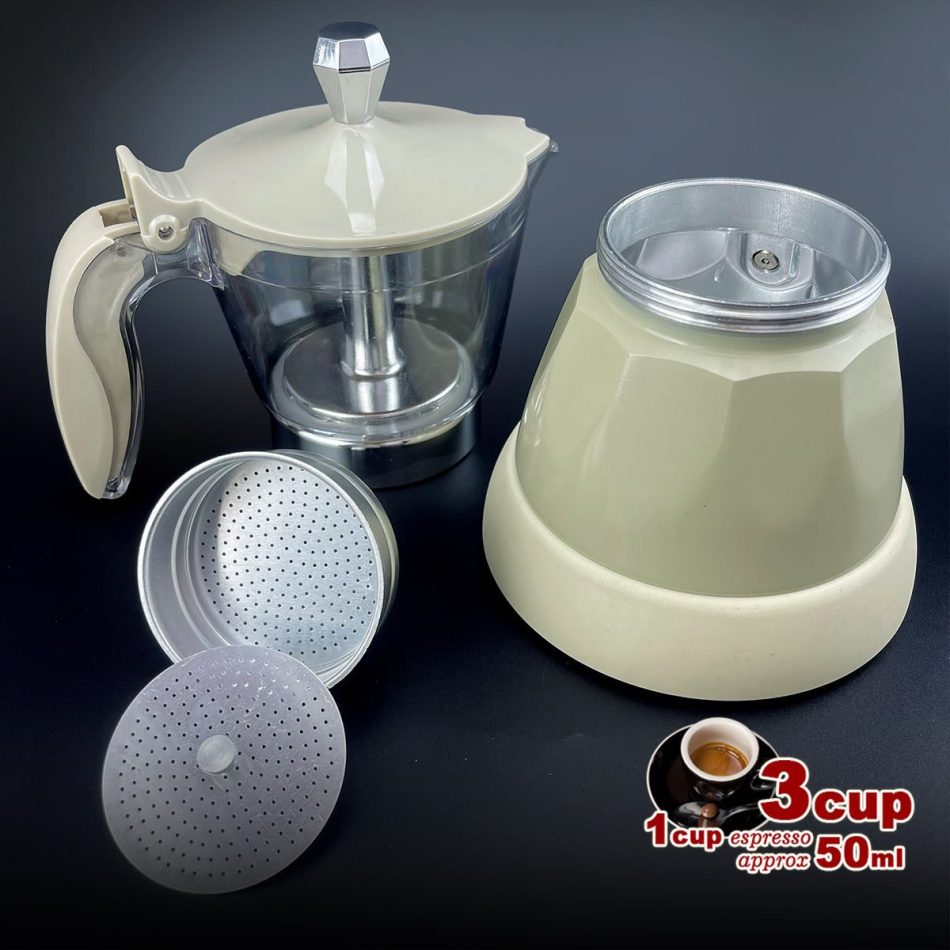 Latest Styles Electric Aluminum Espresso Moka Coffee Maker 3cups Italian Classic - Cream - Image 3