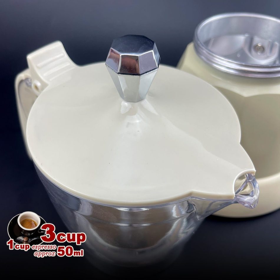 Latest Styles Electric Aluminum Espresso Moka Coffee Maker 3cups Italian Classic - Cream - Image 4