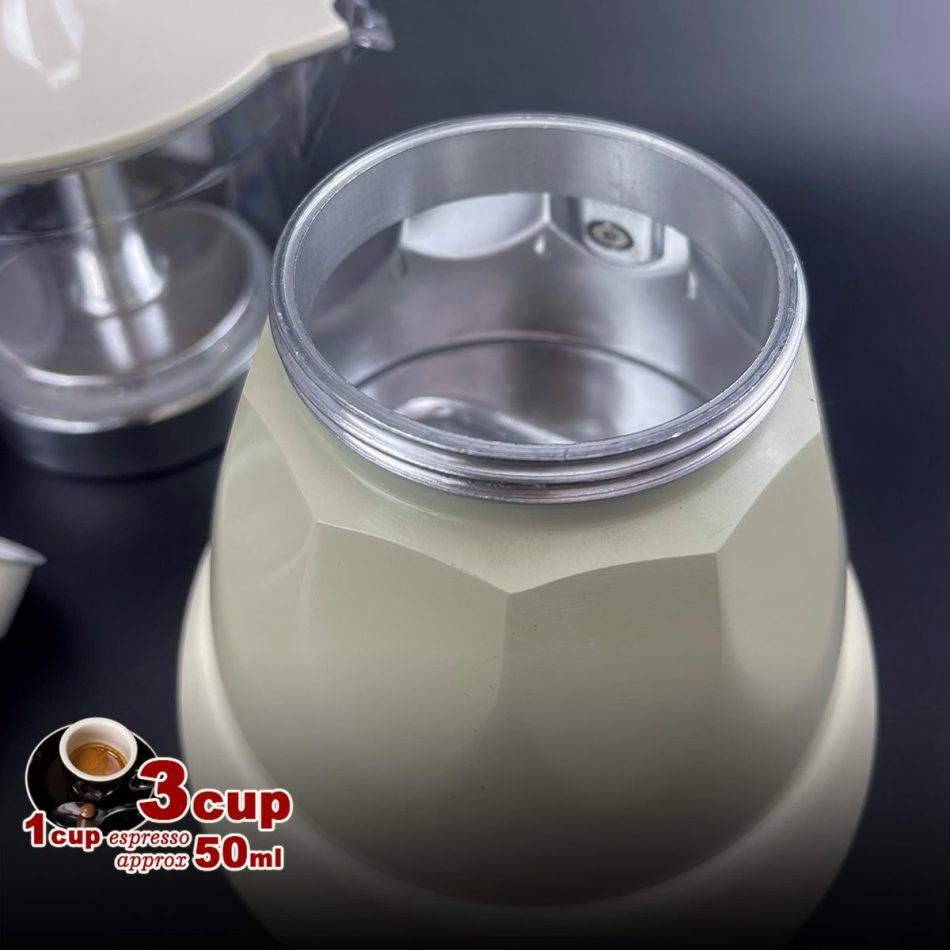 Latest Styles Electric Aluminum Espresso Moka Coffee Maker 3cups Italian Classic - Cream - Image 6