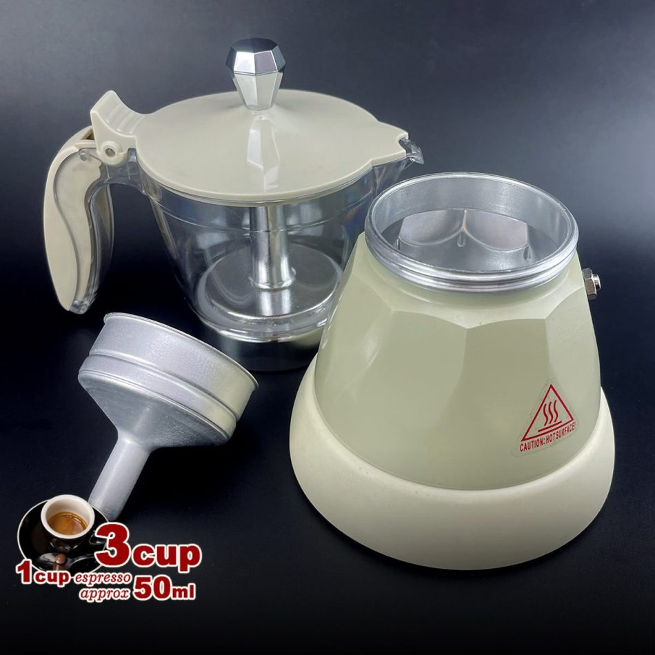 Latest Styles Electric Aluminum Espresso Moka Coffee Maker 3cups Italian Classic - Cream - Image 7