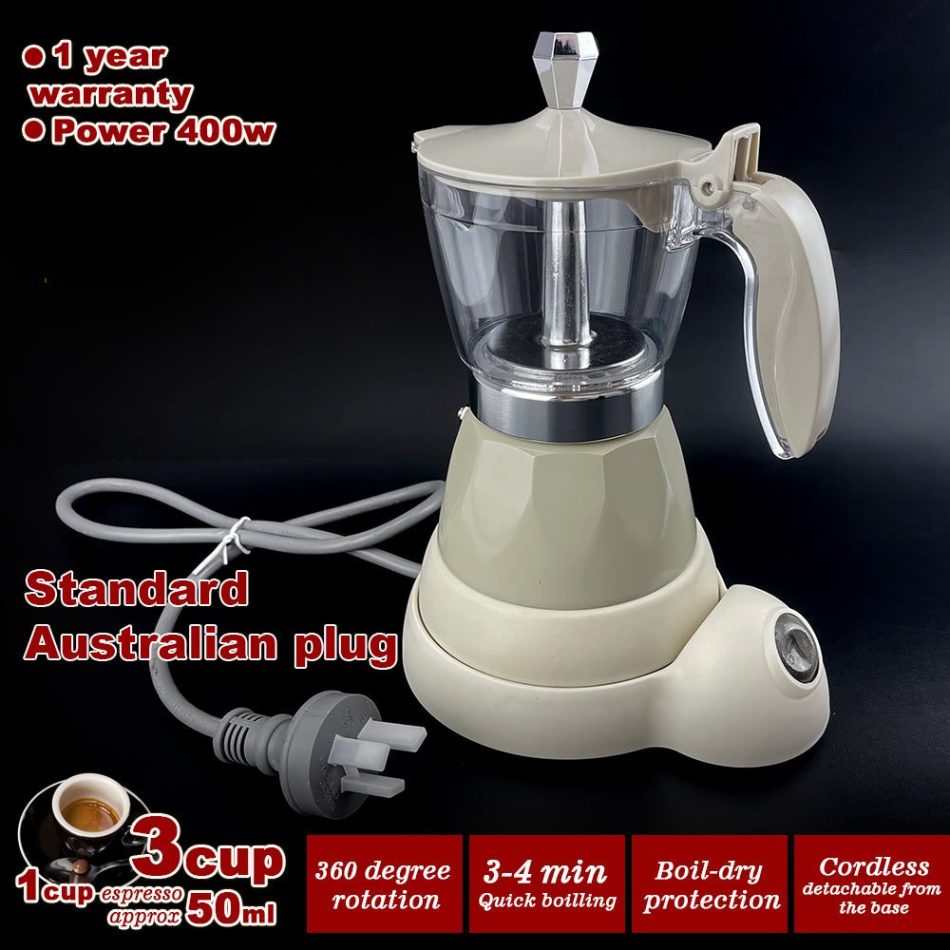 Latest Styles Electric Aluminum Espresso Moka Coffee Maker 3cups Italian Classic - Cream - Image 9