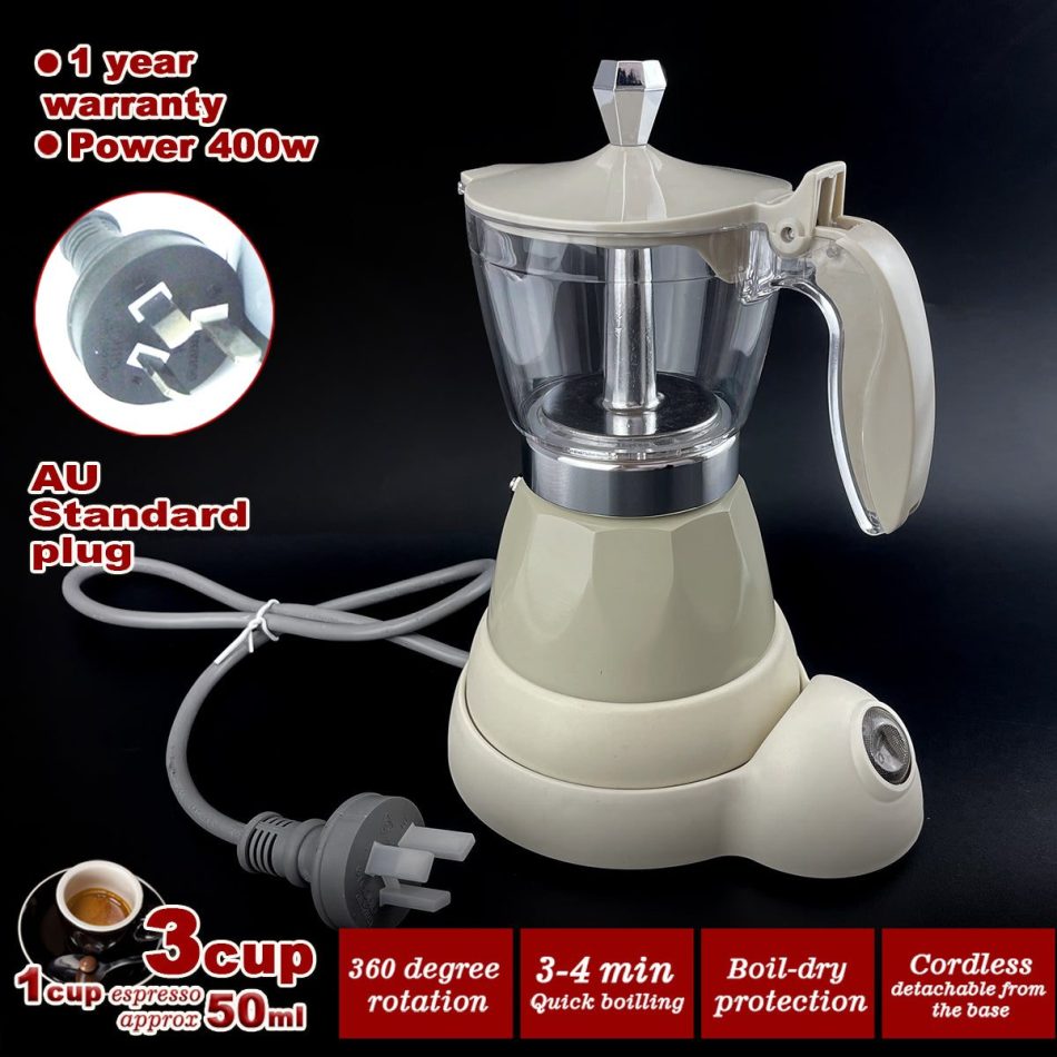 Latest Styles Electric Aluminum Espresso Moka Coffee Maker 3cups Italian Classic - Cream - Image 10