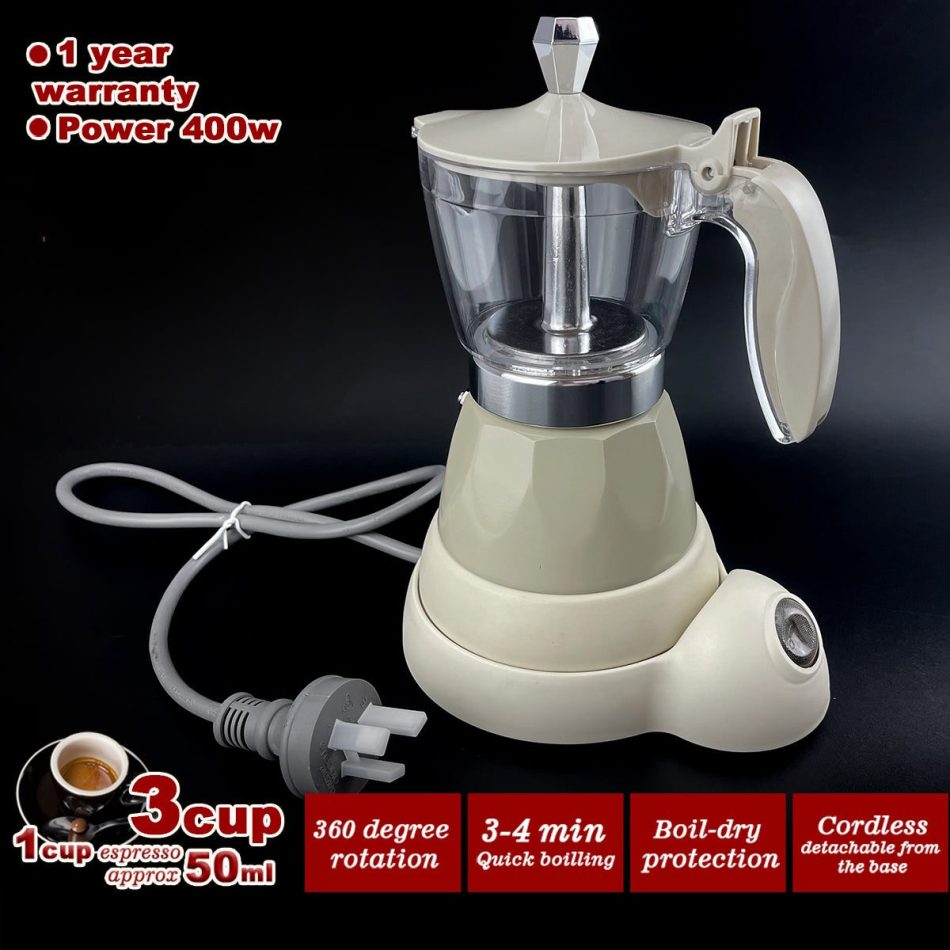 Latest Styles Electric Aluminum Espresso Moka Coffee Maker 3cups Italian Classic - Cream - Image 11