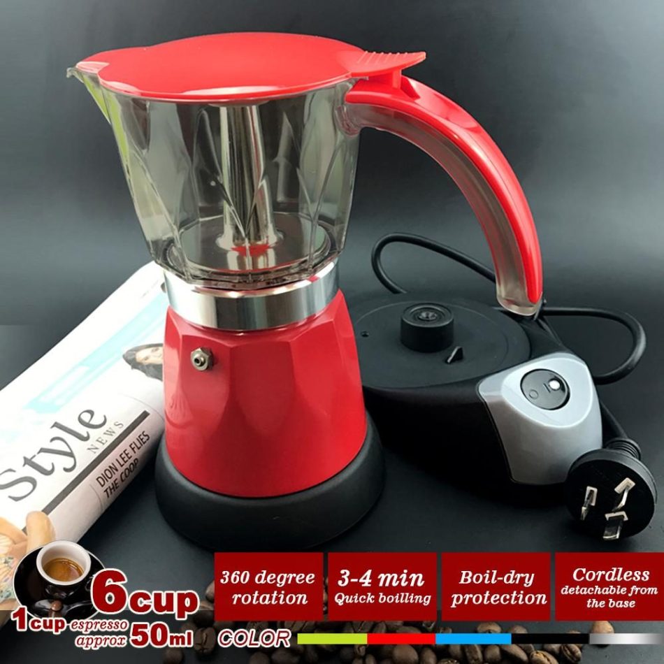 Red Electric Moka Coffee Maker Espresso Machine Italian Classic 6 Cups Auto Power - Image 2
