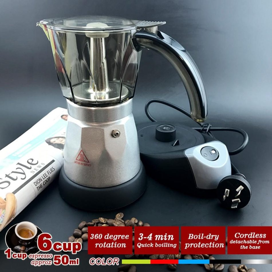 Silver Electric Moka Coffee Maker Espresso Machine Italian Classic 6 Cups Auto Power - Image 2