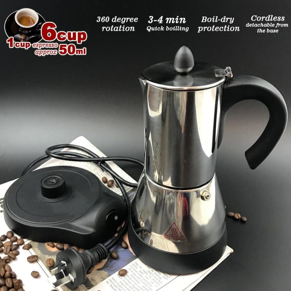 Electric Espresso Moka Coffee Make 6Cups Stainless Steel Italian Classic AU STOCK - Image 2