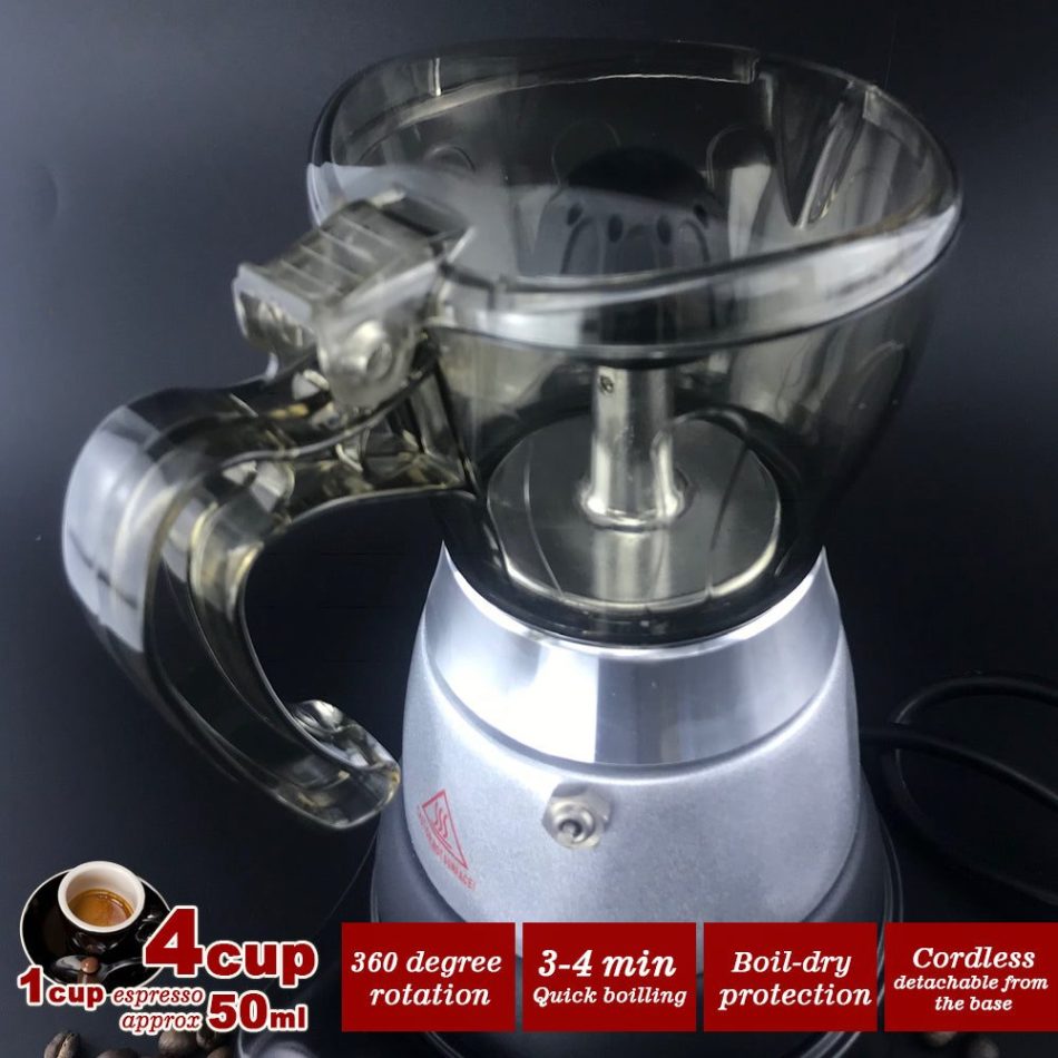 High Pressure Electric Moka Coffee Maker/Cafeteria Espresso 4Cup PC & Aluminum Moka Coffee Pot - Image 2