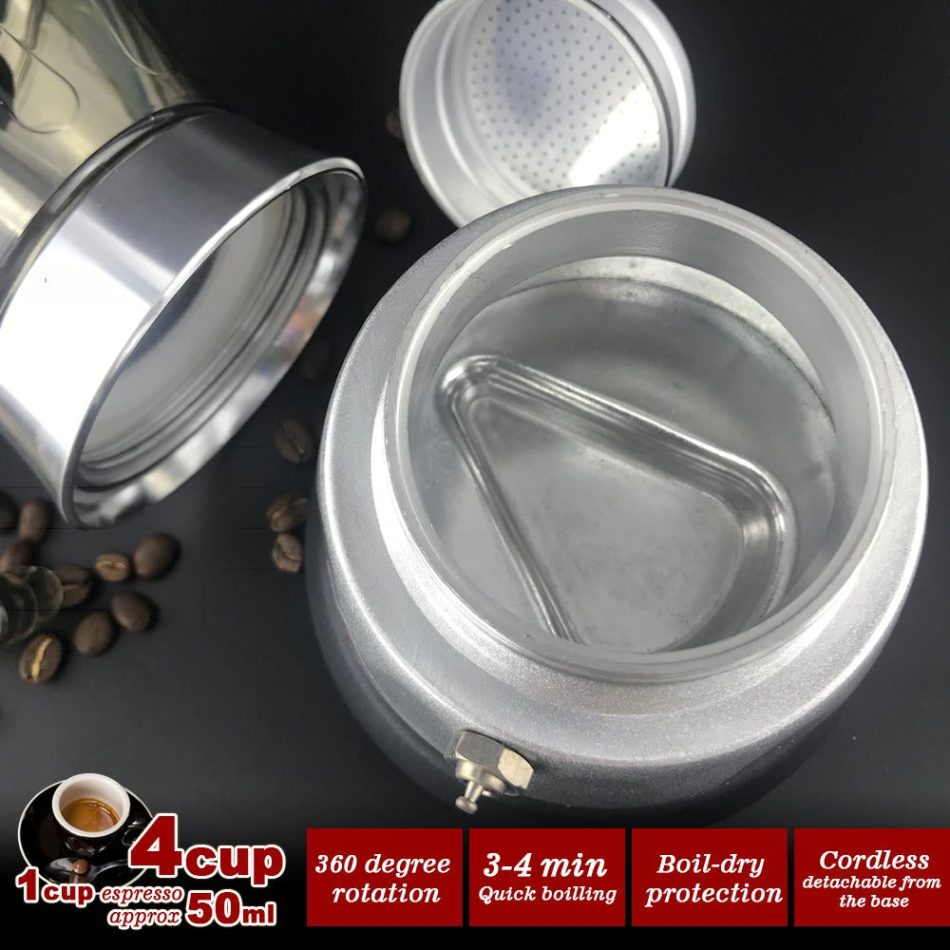 High Pressure Electric Moka Coffee Maker/Cafeteria Espresso 4Cup PC & Aluminum Moka Coffee Pot - Image 3