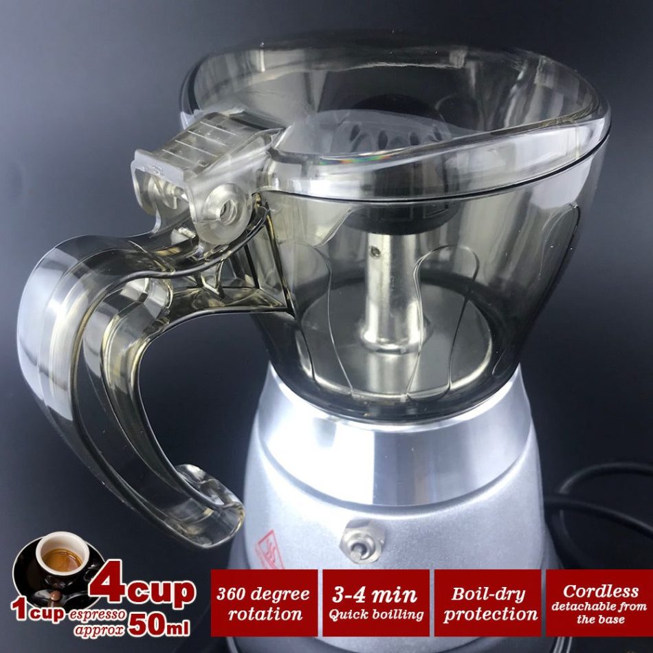 High Pressure Electric Moka Coffee Maker/Cafeteria Espresso 4Cup PC & Aluminum Moka Coffee Pot - Image 4