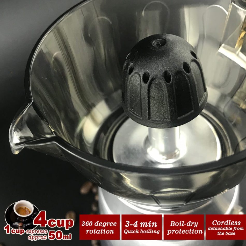 High Pressure Electric Moka Coffee Maker/Cafeteria Espresso 4Cup PC & Aluminum Moka Coffee Pot - Image 5