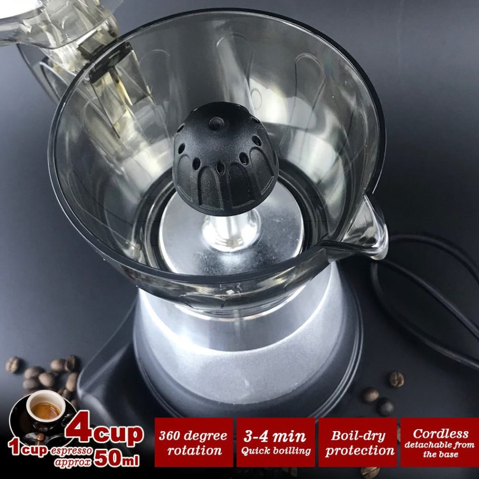 High Pressure Electric Moka Coffee Maker/Cafeteria Espresso 4Cup PC & Aluminum Moka Coffee Pot - Image 6