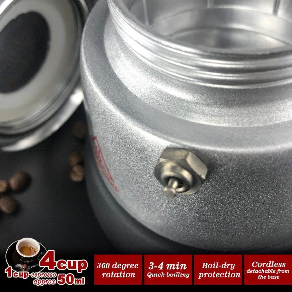 High Pressure Electric Moka Coffee Maker/Cafeteria Espresso 4Cup PC & Aluminum Moka Coffee Pot - Image 8