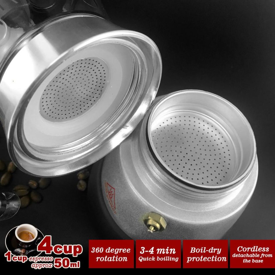 High Pressure Electric Moka Coffee Maker/Cafeteria Espresso 4Cup PC & Aluminum Moka Coffee Pot - Image 9