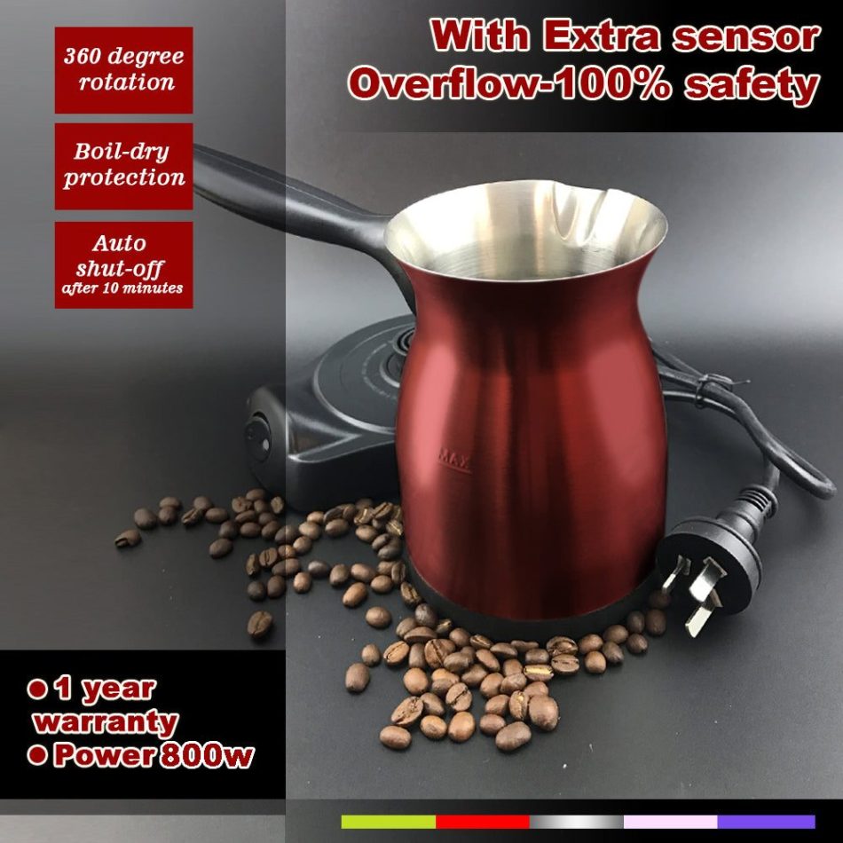 Red Electric Turkish Greek Arabic Coffee Maker Pot Automatic Sensor Anti Overflow - Image 4