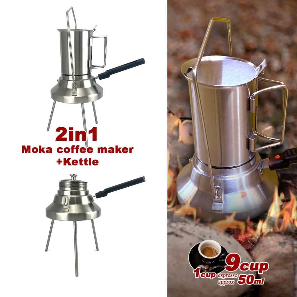 2 In 1 Camping Stainless Steel 9Cup Pot Moka Coffee Maker Italian Espresso Kettle 2024 NEW MODLE - Image 3