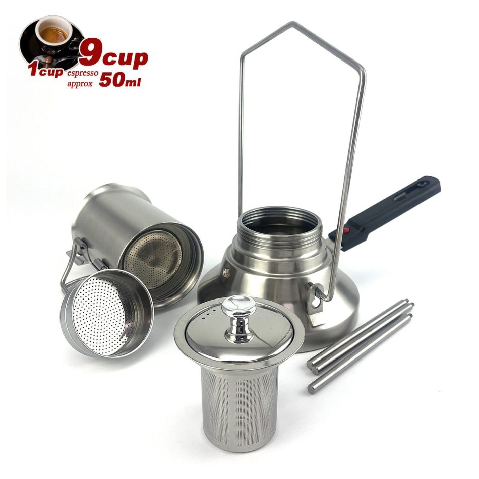 2 In 1 Camping Stainless Steel 9Cup Pot Moka Coffee Maker Italian Espresso Kettle 2024 NEW MODLE - Image 7