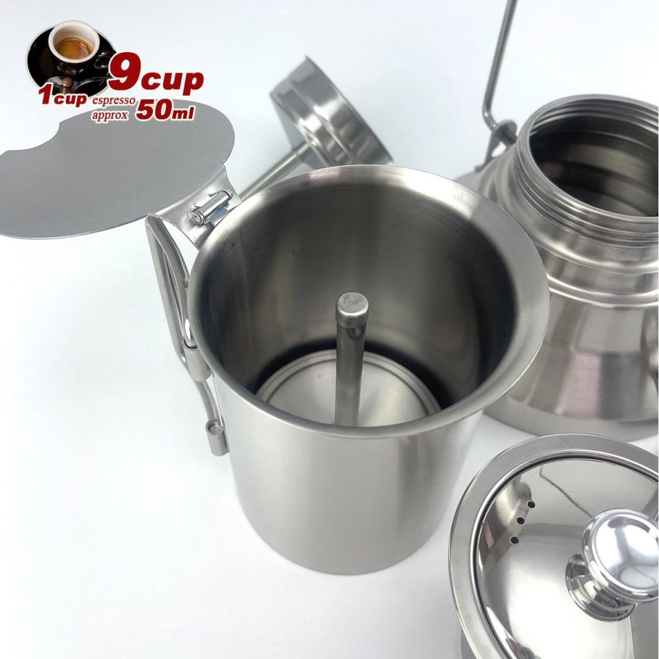 2 In 1 Camping Stainless Steel 9Cup Pot Moka Coffee Maker Italian Espresso Kettle 2024 NEW MODLE - Image 8