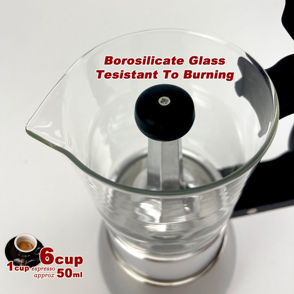 Borosilicate Glass Stainless Steel Moka Pot Coffee Maker Italian Espresso 6Cups - Image 3