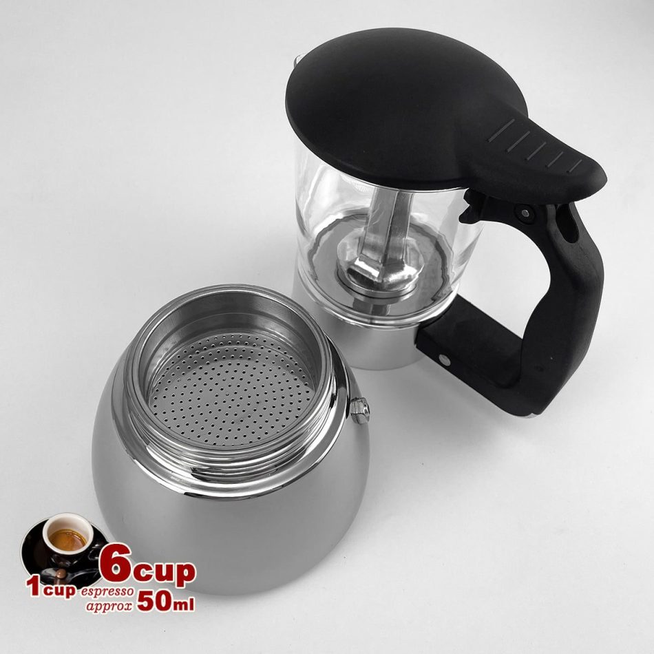 Borosilicate Glass Stainless Steel Moka Pot Coffee Maker Italian Espresso 6Cups - Image 5
