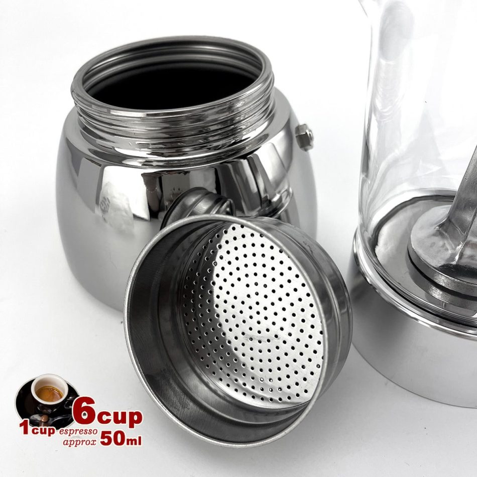 Borosilicate Glass Stainless Steel Moka Pot Coffee Maker Italian Espresso 6Cups - Image 6