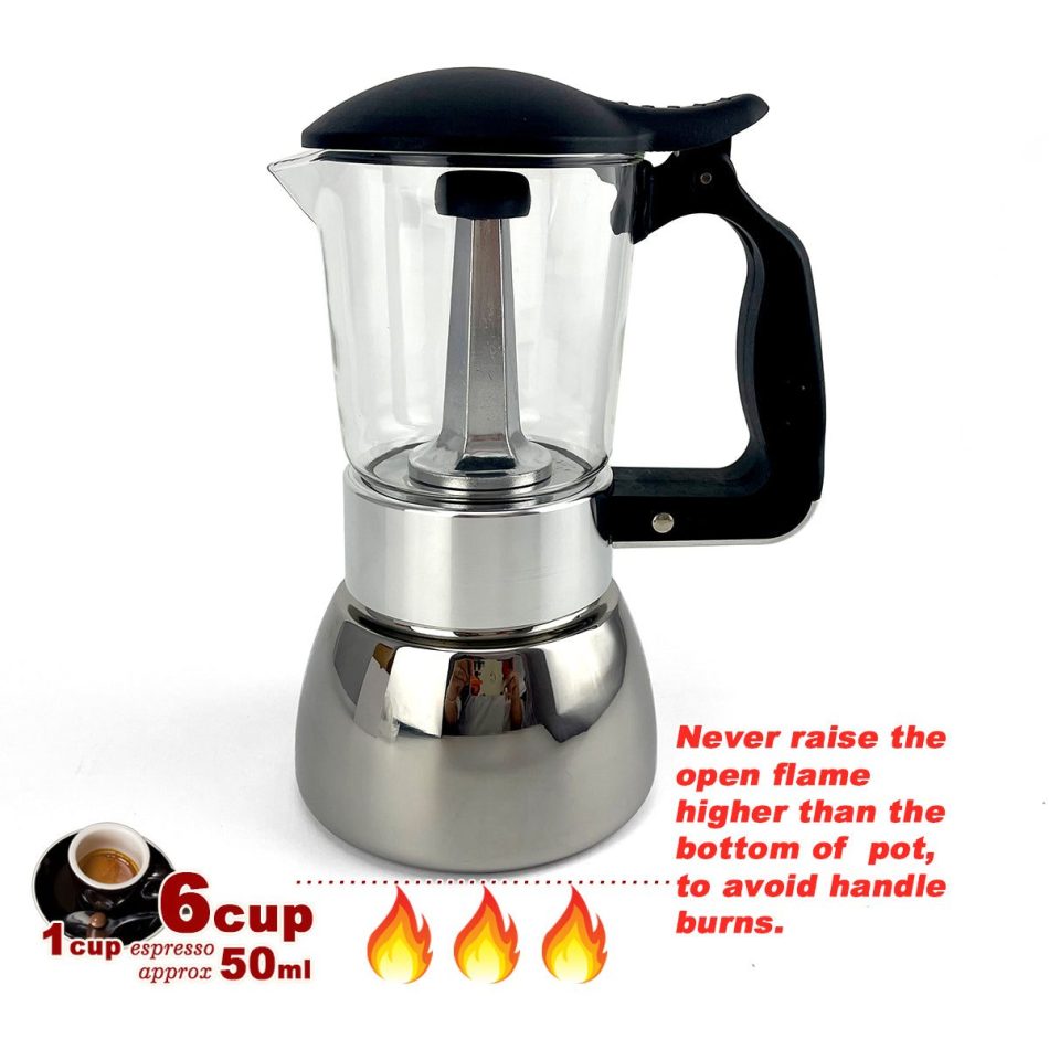 Borosilicate Glass Stainless Steel Moka Pot Coffee Maker Italian Espresso 6Cups - Image 8