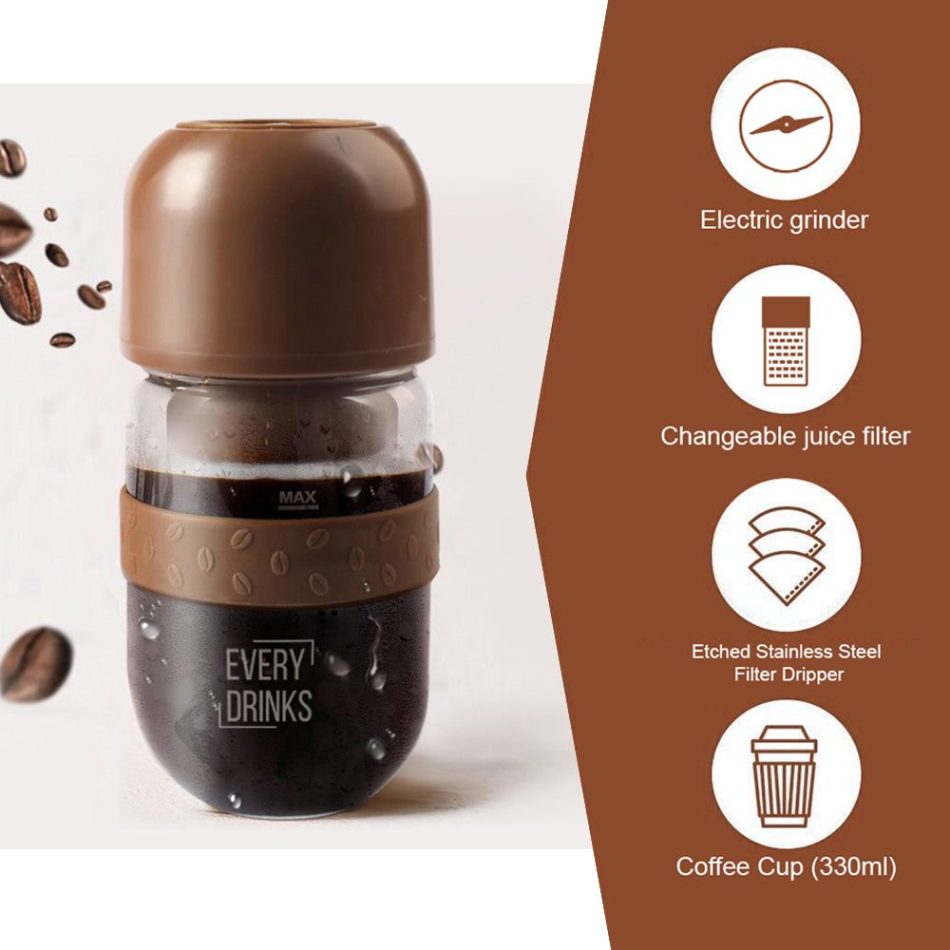Brown All in1 Anywhere Portable Drip Pour Over Coffee Maker + Electric Grinder + Juice Blender Anywhere Freshly Ground Coffee - Image 4