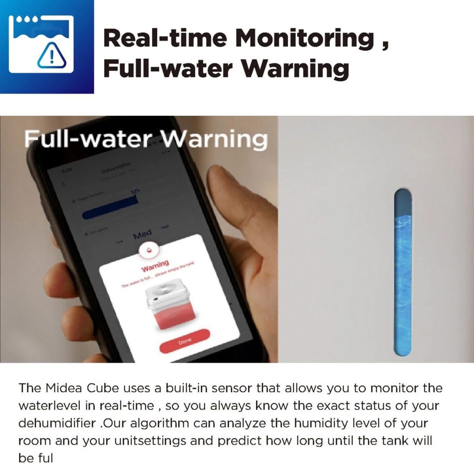 Midea Smart Cube Dehumidifier 20L/Day 12L Water Tank Compact Storage Full Water Warning - Image 7