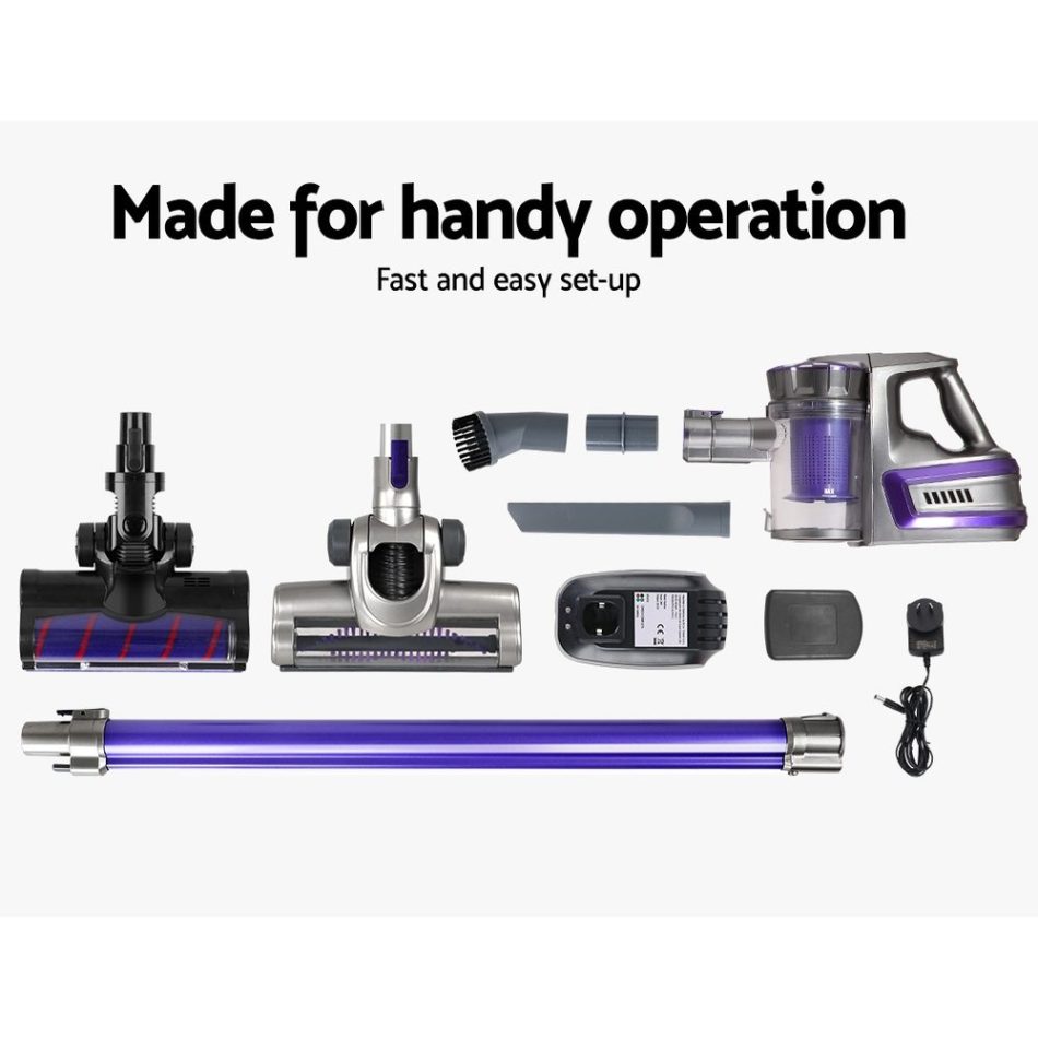 Devanti Stick Vacuum Cleaner Cordless Roller Brush 150W Purple - Image 7